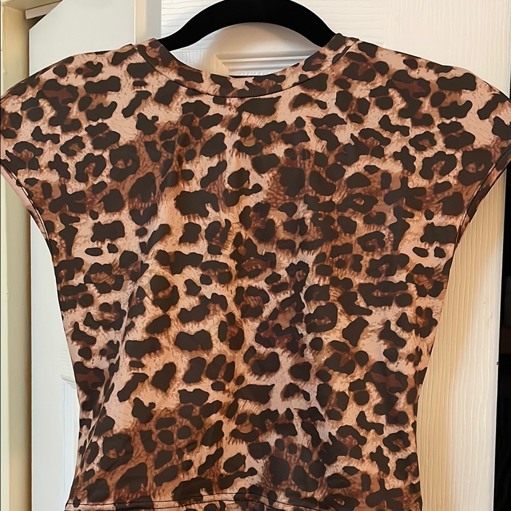 SHEIN Black and Brown Fitted Cap Sleeve Blouse